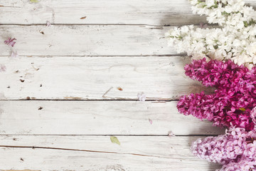 wood background with lilac flowers - Powered by Adobe