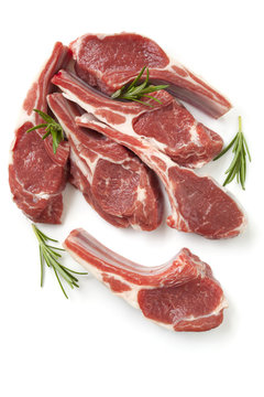Raw Lamb Cutlets with Rosemary Isolated