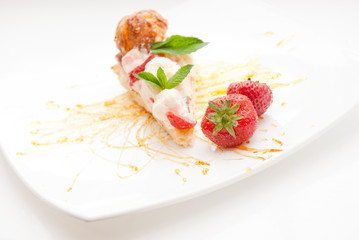 Classical Dessert with Strawberry and Mint