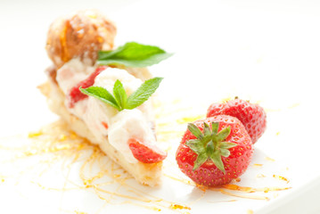 Classical Dessert with Strawberry and Mint
