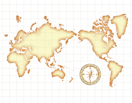 Fototapeta 古い世界地図とコンパス
