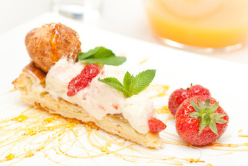 Classical Dessert with Strawberry and Mint
