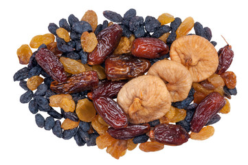 Dried fruits on white background