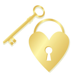 Golden heart padlock and key vector background