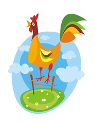Colorful rooster. Vector illustration.