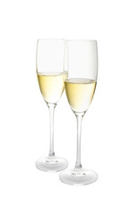 two glasses of champagne isolated on a white