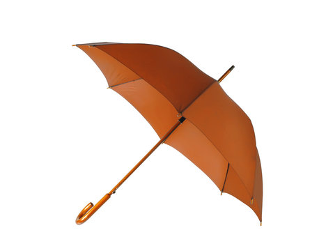 Opened brown umbrella isolated on white background