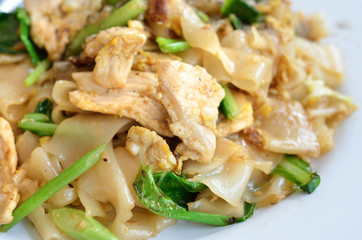 Stir Fried Rice Noodle with egg and pork, Thai food