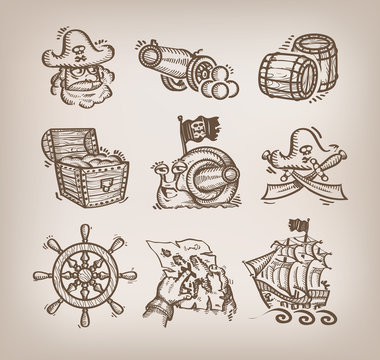 Set of icons. Author's illustration in vector