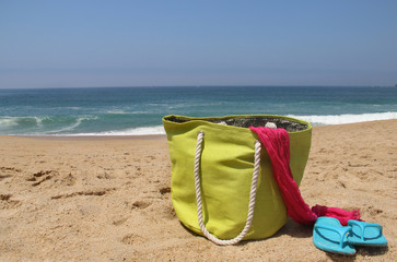 Beach items on the shore