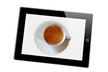 Kaffee auf Tablet-Display