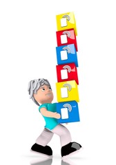 smart phone pile  carried by a cute character