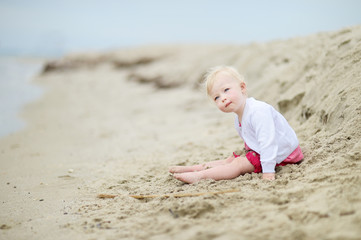 Adorable toddler girl on a sandy beach