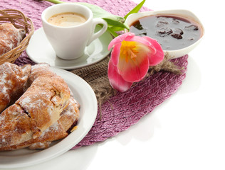 Light tasty breakfast, isolated on white.