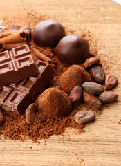 Composition of chocolate sweets, cocoa and  spices