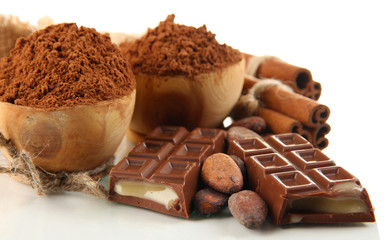 Composition of chocolate sweets, cocoa and spices, isolated
