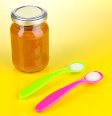 Color spoons for baby food with baby nutrition