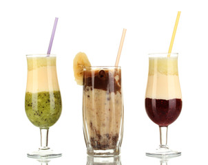 Delicious fruit smoothies isolated on white