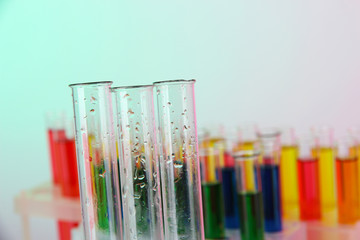 Empty and colorful test tubes close-up