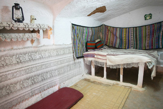 Bedroom in original troglodyte home