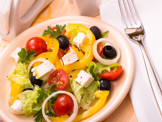 Greek salad and fork