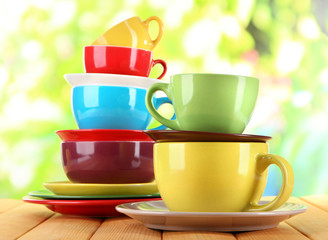 Mountains colorful dishes on nature background