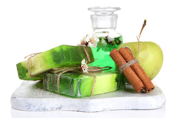 Hand made soap and ingredients for soap making, isolated