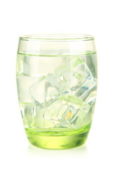 Glass with water and ice isolated on white
