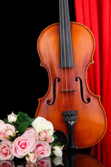 Fototapeta premium Classical violin on curtain background
