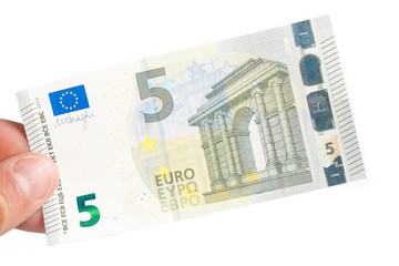 male hand holding euro money banknote