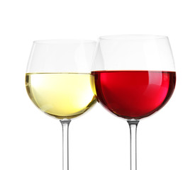Glasses of wine close-up on light background