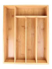 Empty wooden cutlery box isolated on white