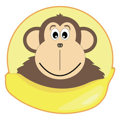 Children's illustration of a monkey with a banana