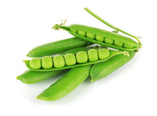 Sweet green peas isolated on white