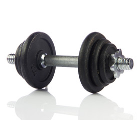 Black dumbbell isolated on a white background.
