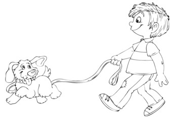 Junge, Kind, Schulkind, Hund, Haustier, Freund