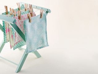 Closeup of pastel color laundry with copy space