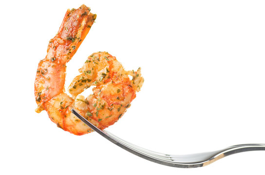 shrimp pinned on a fork