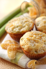 Rhubarb and ginger muffins