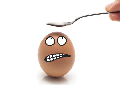 egg head with scared expression