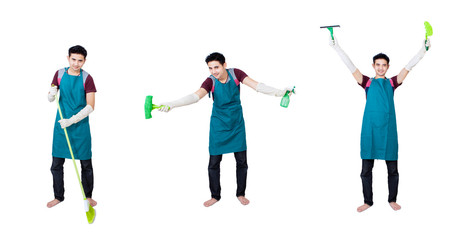 Obraz premium Cleaning service multi pose man