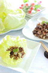 chinese food, mince pork and lotus roots stir fried