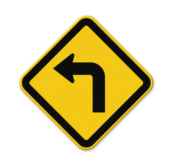 Turn left yellow road sign