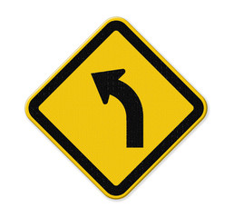 sign of road curved left ahead on a white background