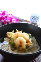 japanese cuisine, shrimp tempura and udon noodles