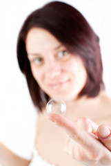 woman holding bubble
