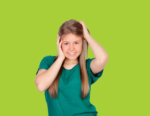 Beautiful young girl with green t-shirt