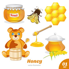 Set of honey, honeycomb, a bear, a pot of honey - 52709119