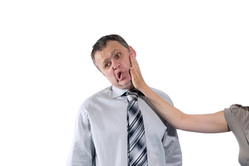 Woman hand slapping man's face