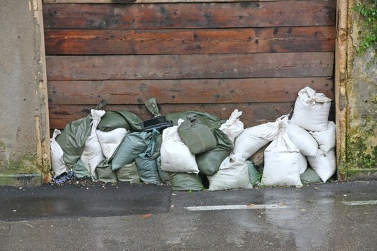 sandbags to protect against flooding of the River during the flo